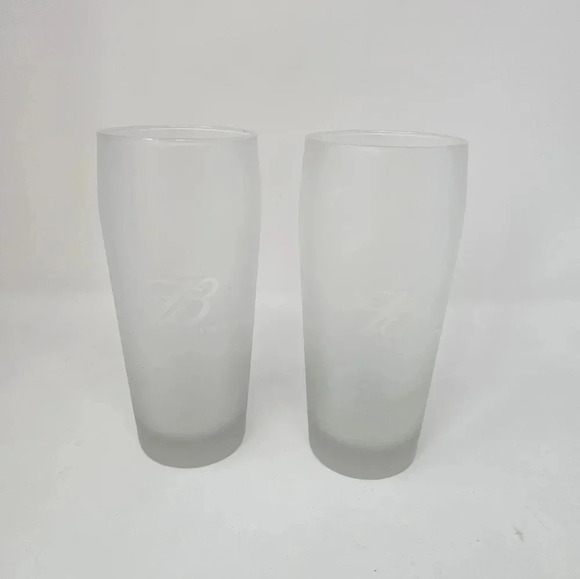 Budweiser Frosted Crown Logo Pint Beer Glasses 6 3/4" Tall Set of 2 Drinking Bar - Picture 1 of 6